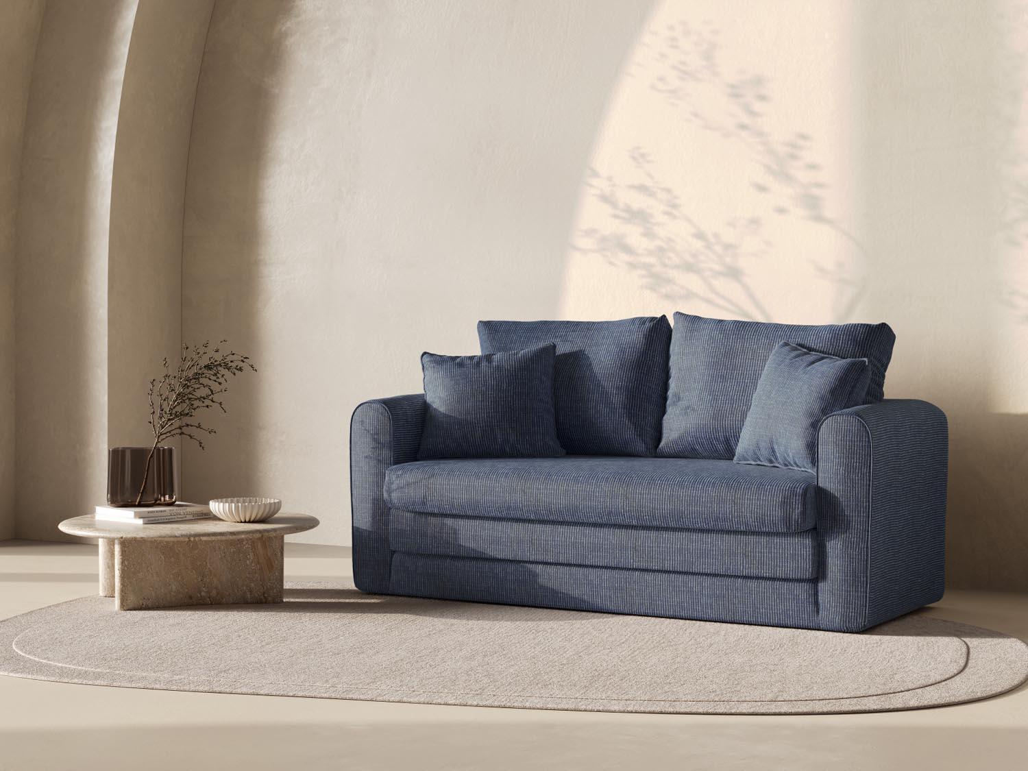 Stylisches Lido 2-Sitzer Sofa mit Schlaffunktion in Blue Melange-Baltimore, ideal für moderne Wohnräume und Gästezimmer.