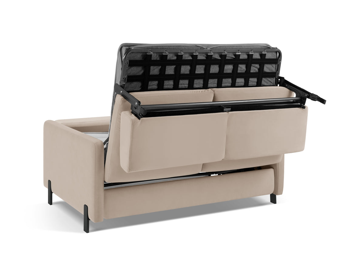 Gloria Velour Sofa mit Schlaffunktion 2 Sitzer in Beige-Salvador präsentiert im Onlineshop von KAQTU Design AG. Bettsofa ist von Micadoni