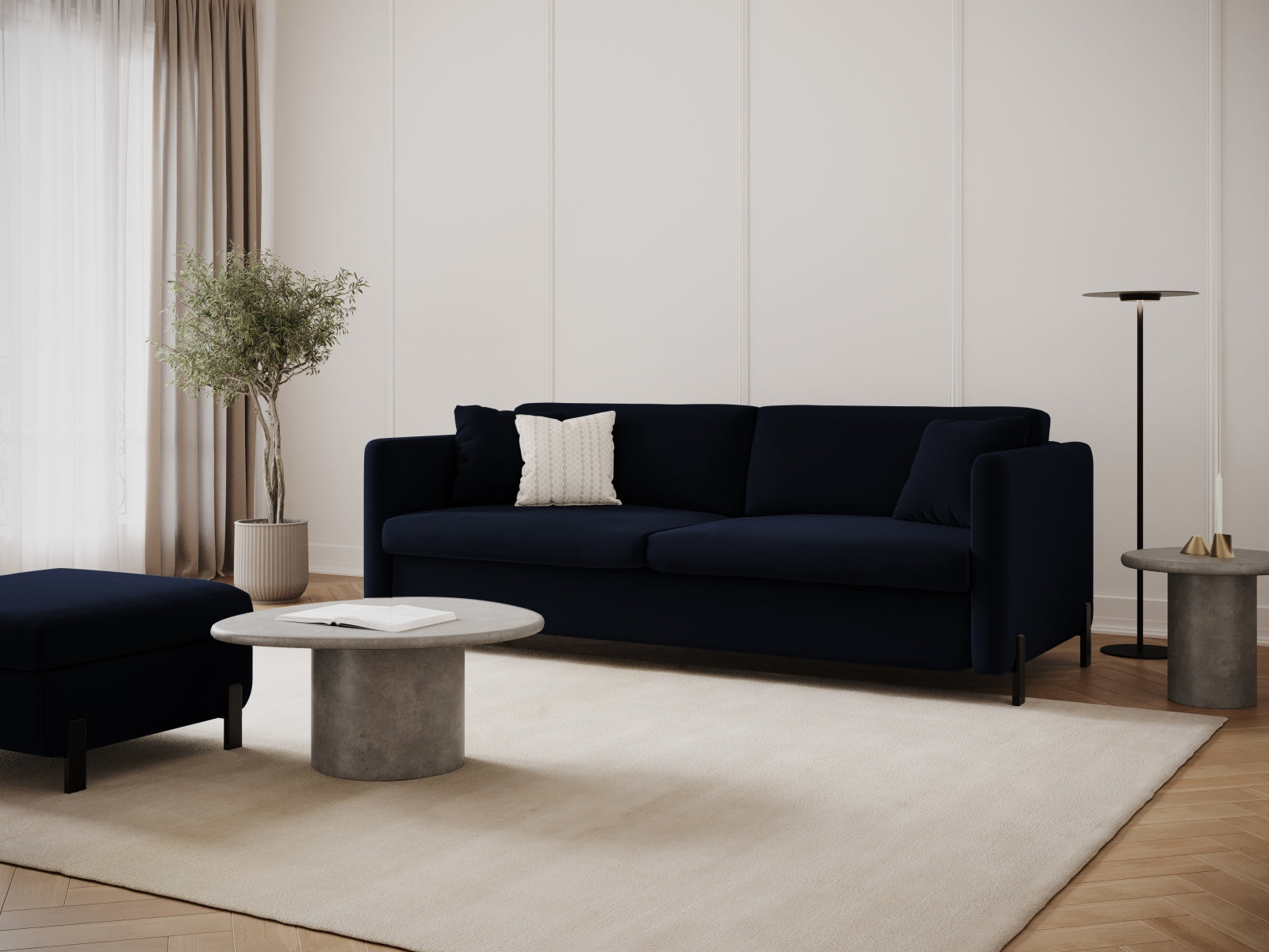 Erleben Sie das elegante Gloria Velour Sofa von Micadoni – ein 2-Sitzer mit praktischer Schlaffunktion, ideal für stilvolle Wohnräume und gemütliche Übernachtungen.