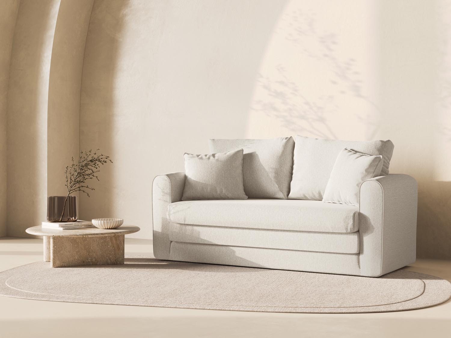 Lido Sofa mit Schlaffunktion 2 Sitzer in White-Solid präsentiert im Onlineshop von KAQTU Design AG. Bettsofa ist von Micadoni