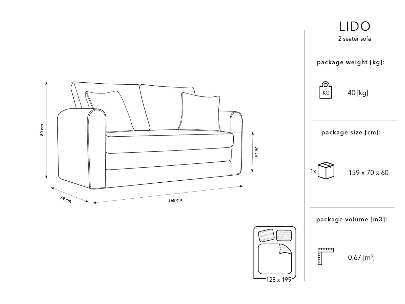Modernes Lido 2-Sitzer Sofa mit Schlaffunktion in zeitlosem Grau, ideal für kleine Räume und flexible Schlafmöglichkeiten.