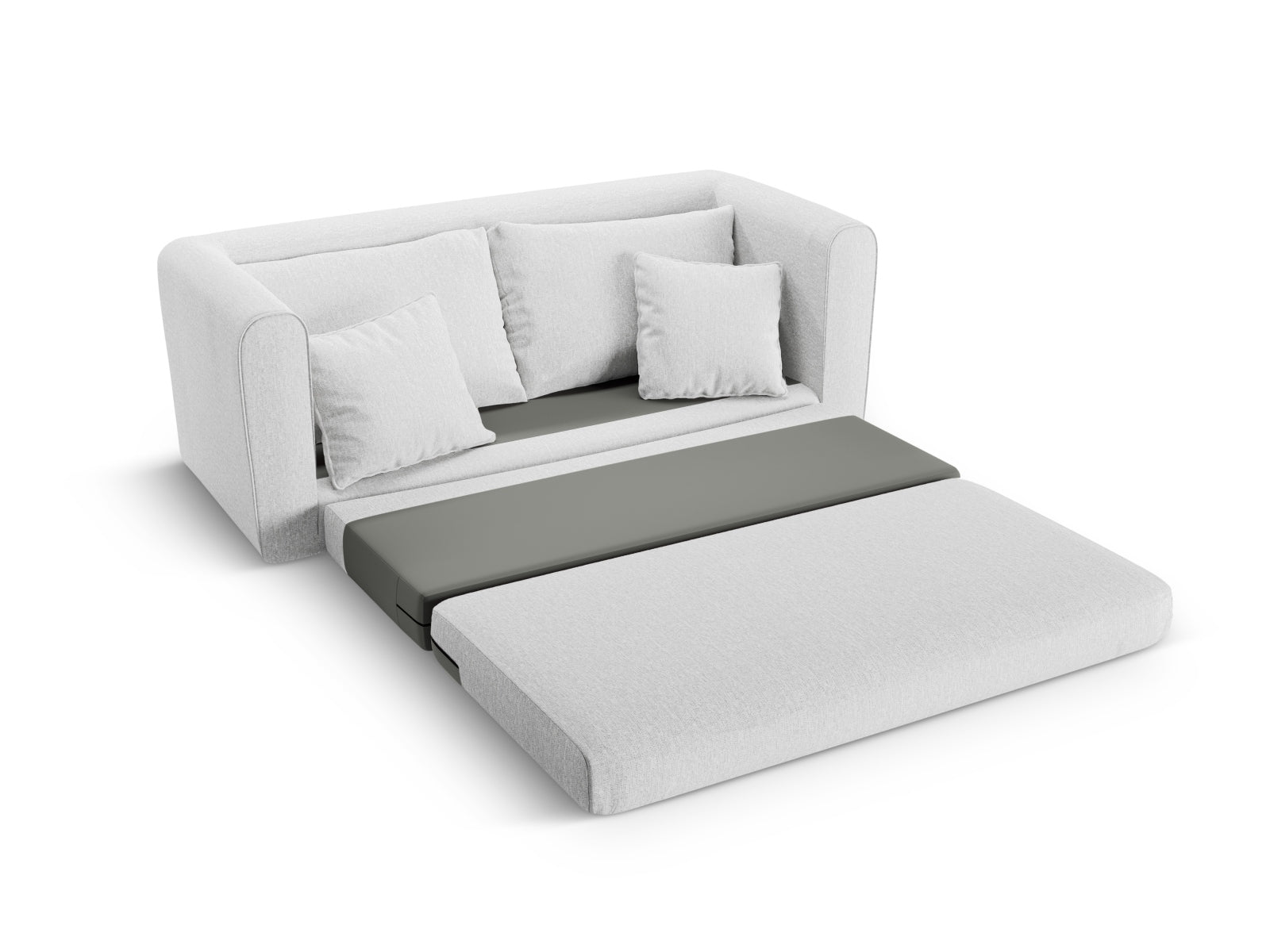 Modernes Lido 2-Sitzer Sofa mit Schlaffunktion in zeitlosem Grau, ideal für kleine Räume und flexible Schlafmöglichkeiten.
