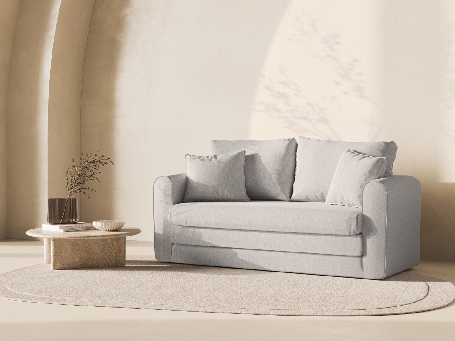 Stylisches Lido 2-Sitzer Sofa mit Schlaffunktion in Cold Light Grey, ideal für moderne Wohnräume und Gästezimmer.