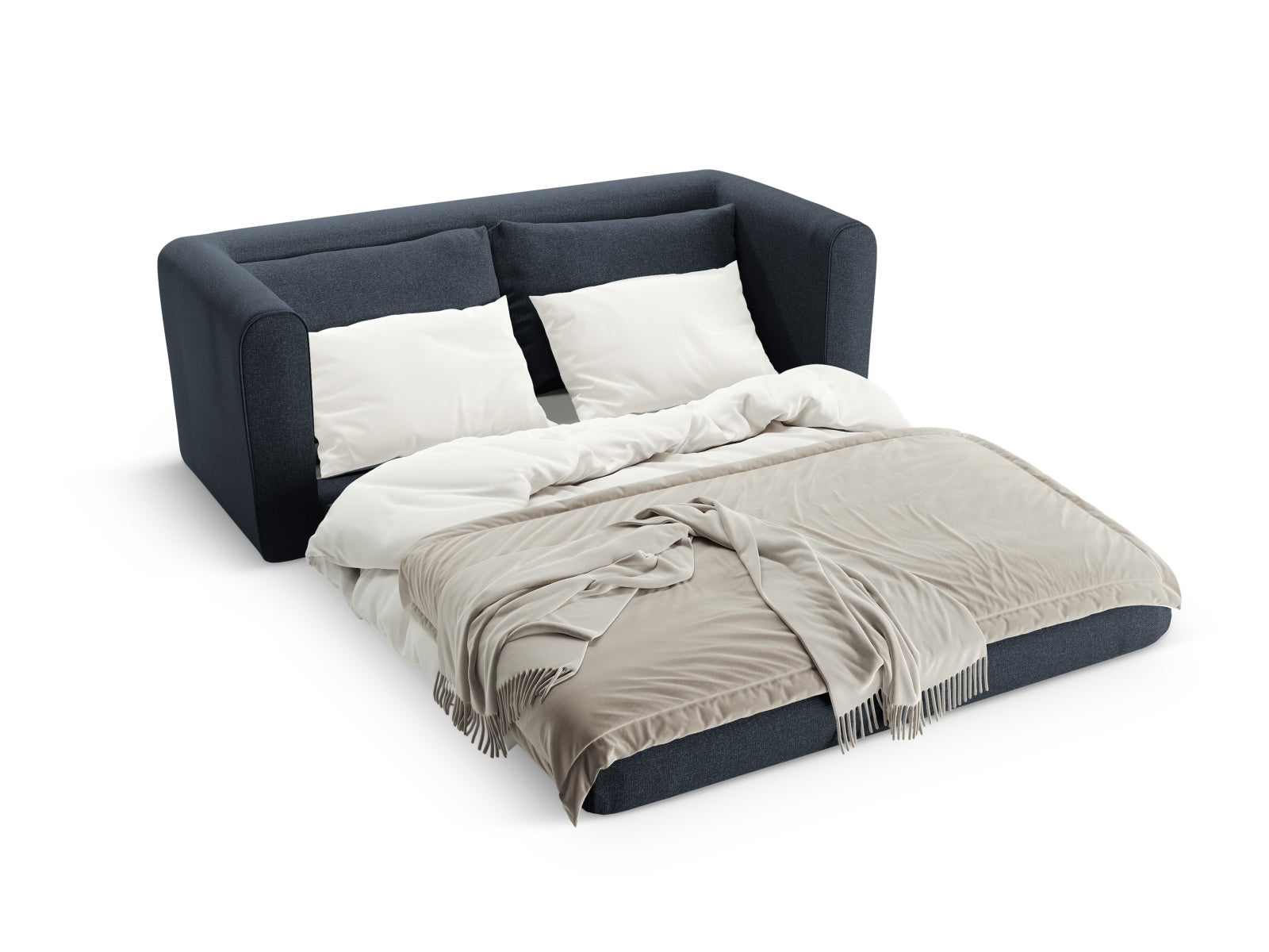 Elegantes Lido 2-Sitzer Bettsofa in tiefem Blau, perfekt für kompakte Wohnräume, vereint modernes Design mit einer nützlichen Schlafoption.