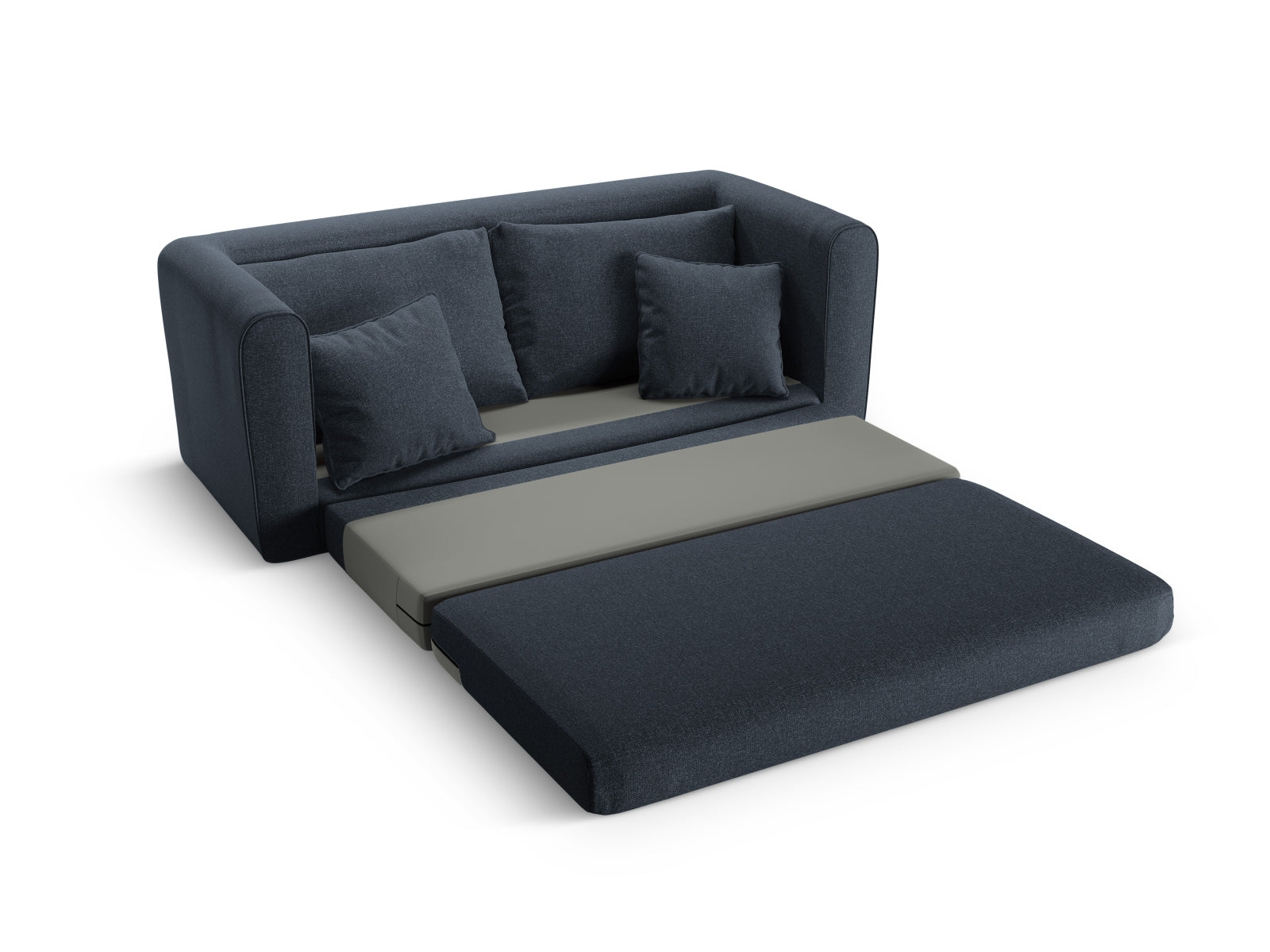 Stylisches Lido 2-Sitzer Sofa in edlem Blau, ideal für kleine Räume, bietet eine praktische Schlaffunktion und zeitgemäßes Design.