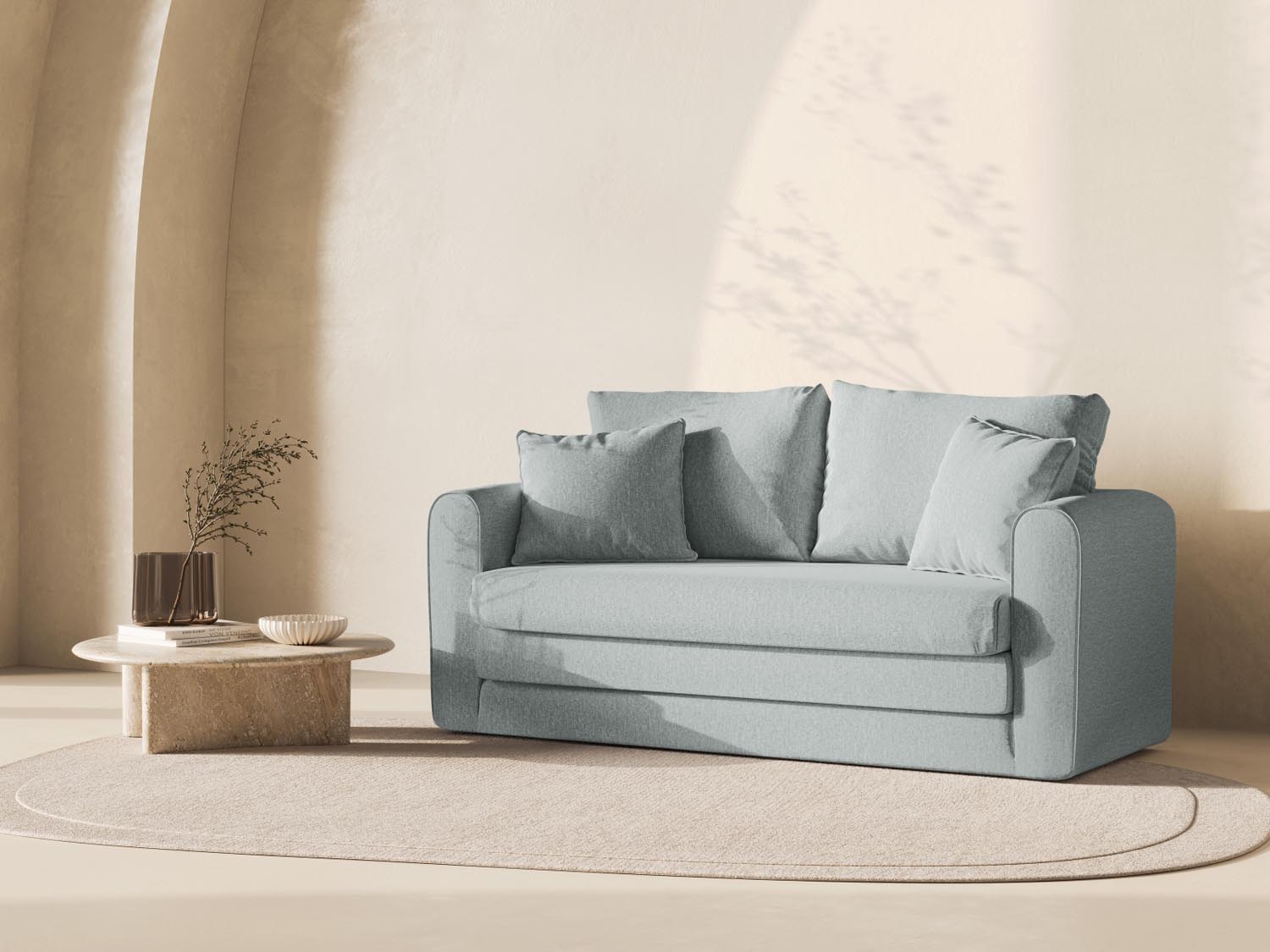 Stylisches Lido 2-Sitzer Sofa mit Schlaffunktion in sanftem Mint, ideal für moderne Wohnräume und Gästezimmer.