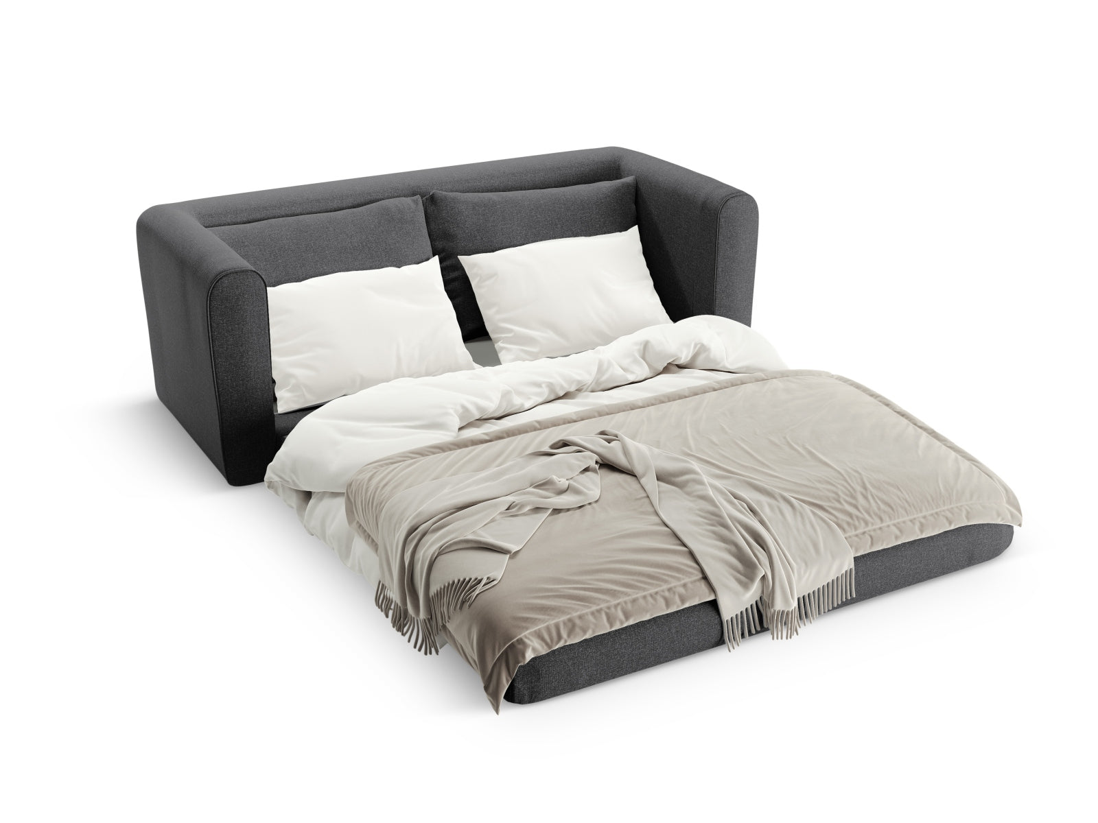 Modernes Lido 2-Sitzer Bettsofa in elegantem Dunkelgrau, perfekt für Gästeübernachtungen und platzsparende Wohnlösungen.
