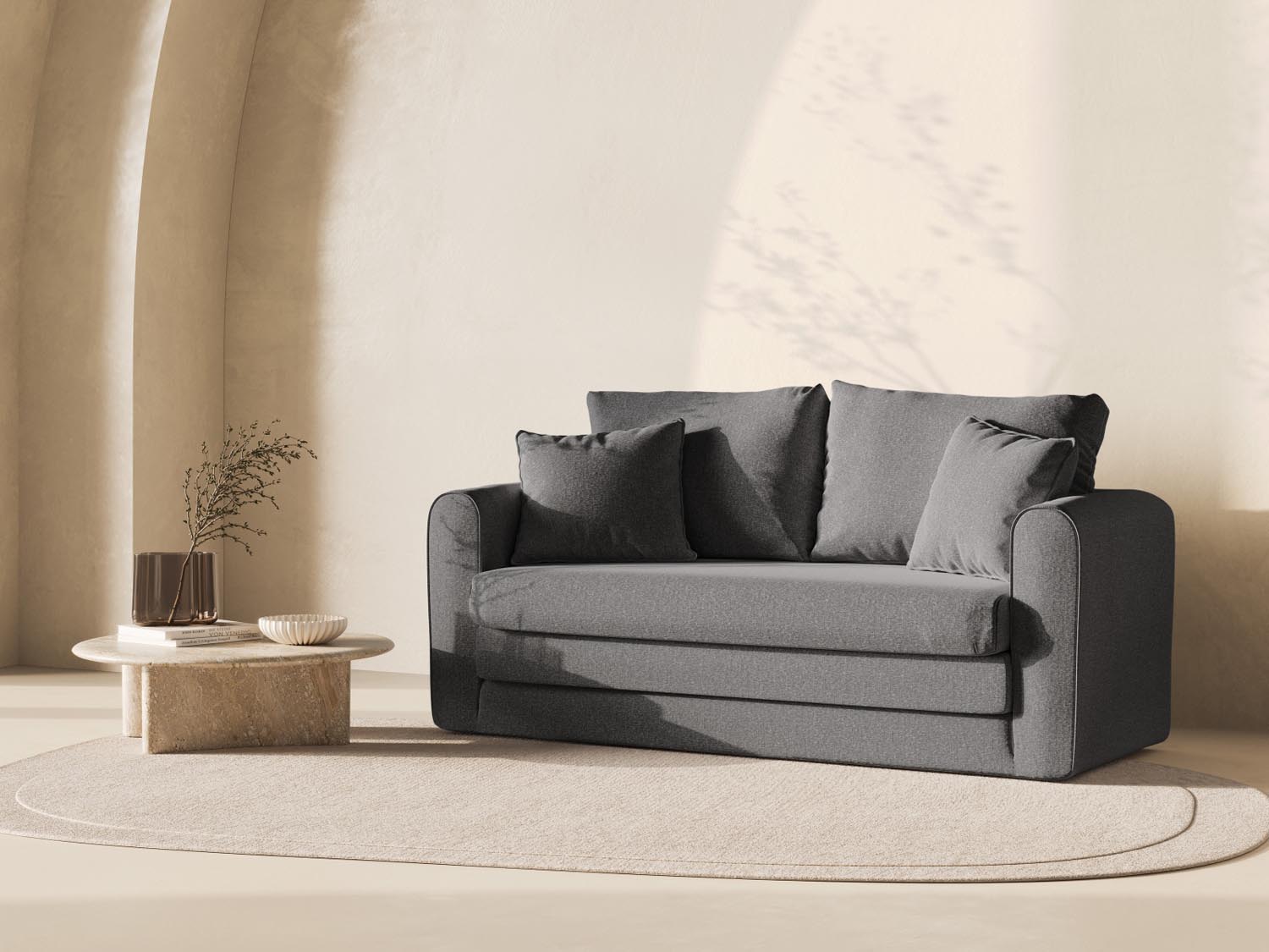 Stylisches Lido 2-Sitzer Sofa in Dunkelgrau mit Schlaffunktion, ideal für moderne Wohnräume und Gästezimmer.
