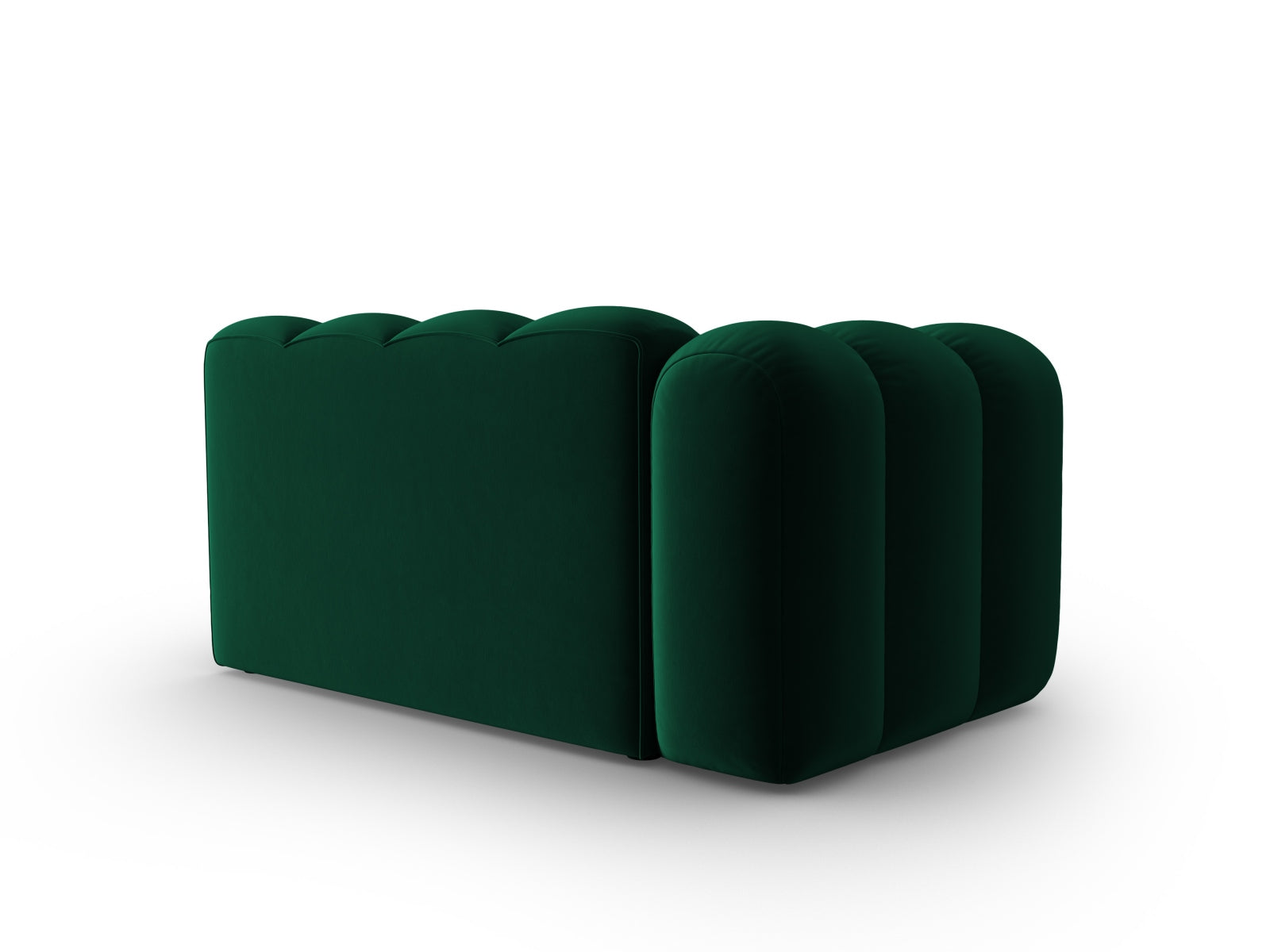 Stylisches, linksseitiges 2-Sitzer Sofa aus Lupine Velour in tiefem Flaschengrün, perfekt für kreative Raumkonzepte und zeitgemäße Einrichtung.