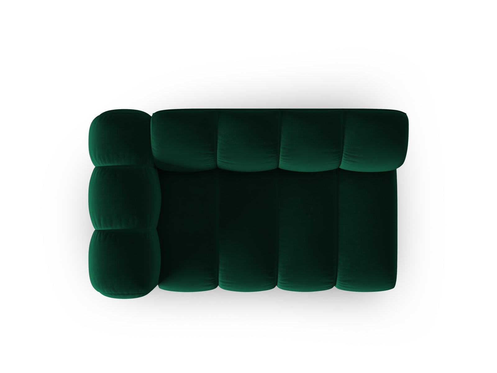Elegantes, linksseitiges 2-Sitzer Sofa aus weichem Lupine Velour in sattem Flaschengrün, ideal für moderne Wohnräume und stilvolle Akzente.