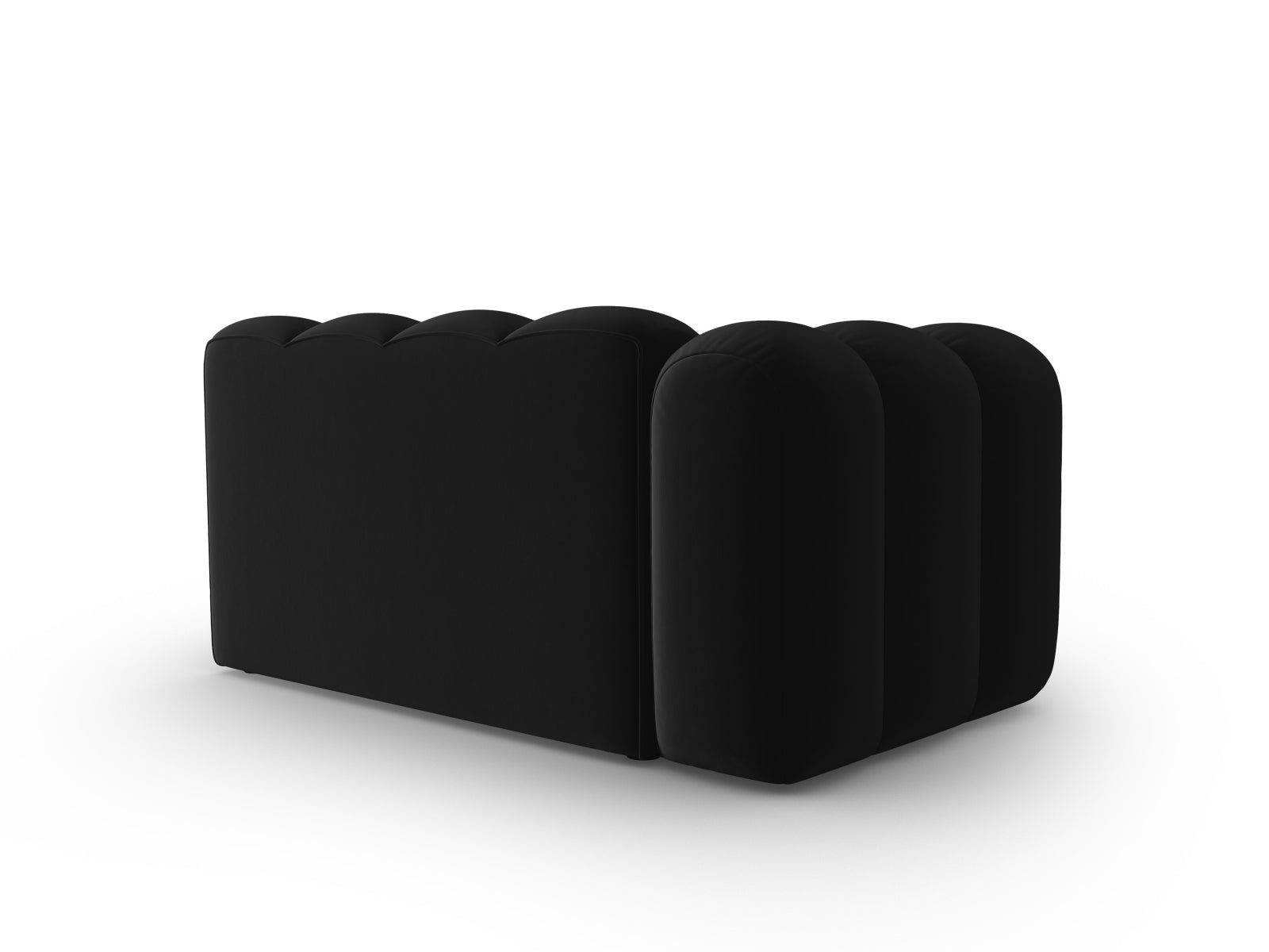 Stylisches, linksseitiges 2-Sitzer Sofa aus Lupine Velour in edlem Schwarz, perfekt für zeitgemäße Inneneinrichtungen.