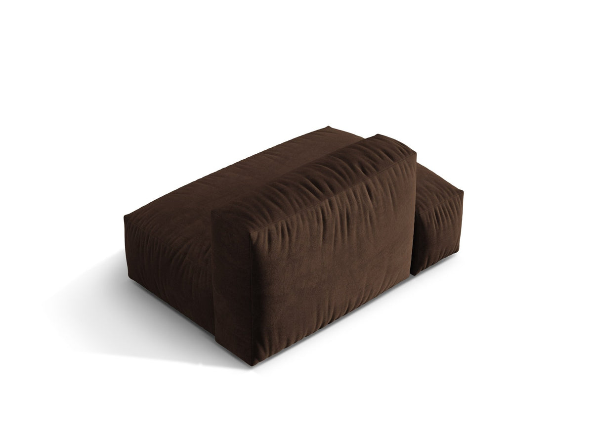 Modulares Zweisitzer-Sofa Martina von Micadoni in Schokolade-Farbe mit Veloursstoff-Bezug und schwarzen Kunststoffbeinen, offene Seite links.