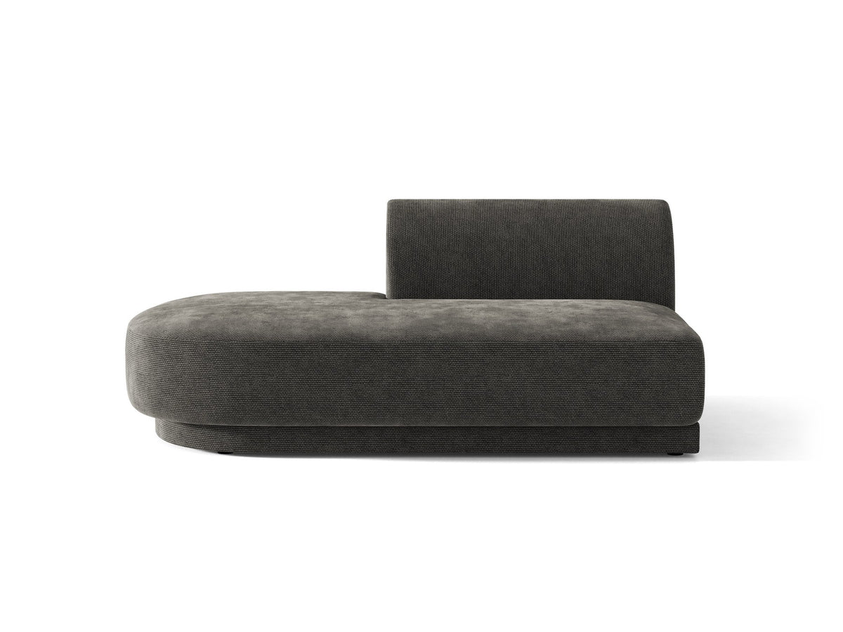 Modulares Sofa Miley von Micadoni, offener Zweisitzer links in Dunkelbeige mit Bluvel-Stoffbezug und schwarzen Kunststoffbeinen.