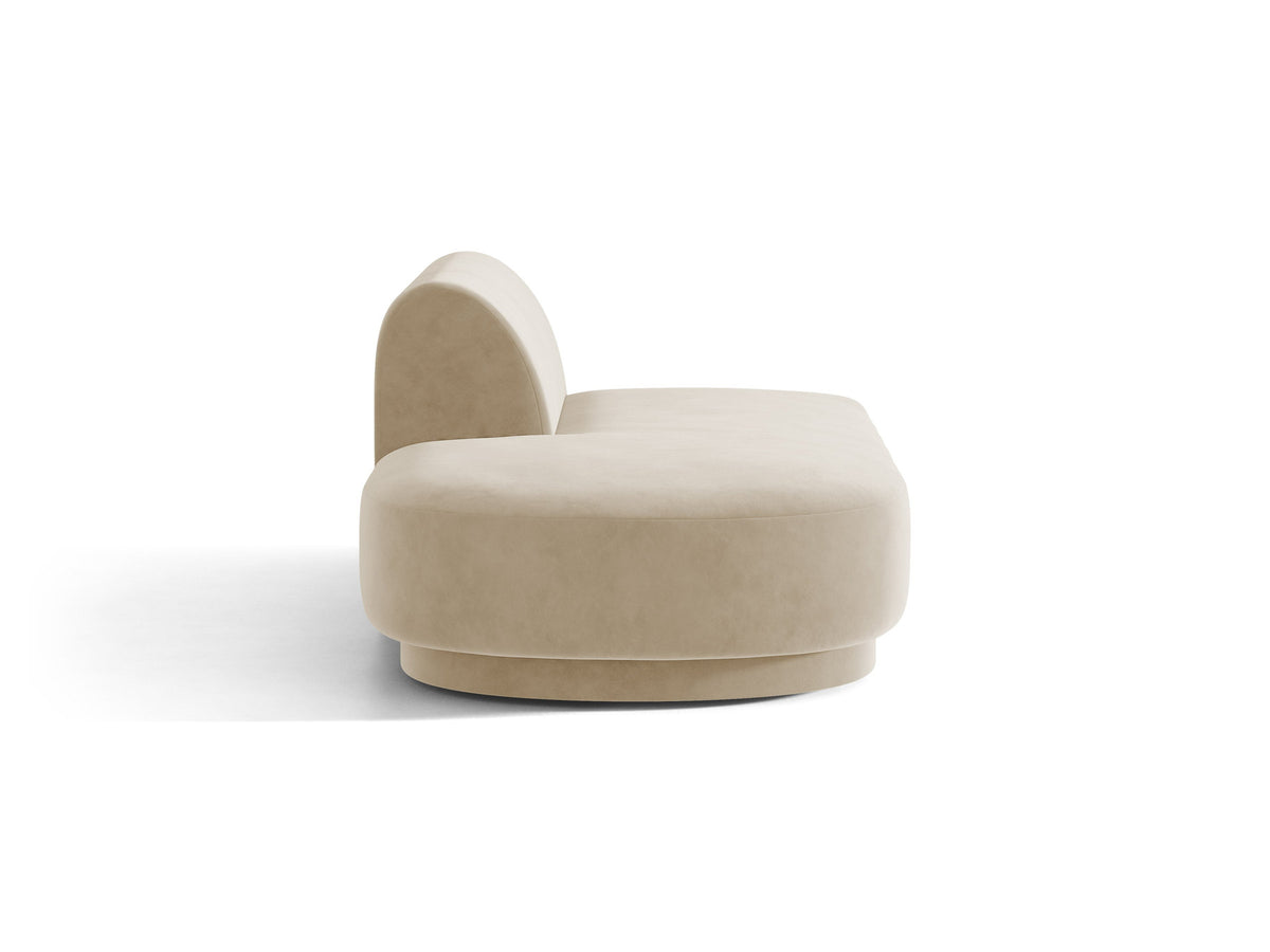 Modulares Sofa Miley von Micadoni, offener Zweisitzer links in Dunkelbeige mit Bluvel-Stoffbezug und schwarzen Kunststoffbeinen.
