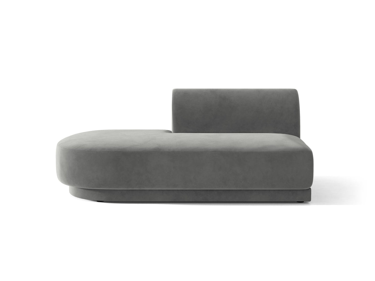 Modulares Sofa Miley von Micadoni, offener Zweisitzer links in Dunkelbeige mit Bluvel-Stoffbezug und schwarzen Kunststoffbeinen.