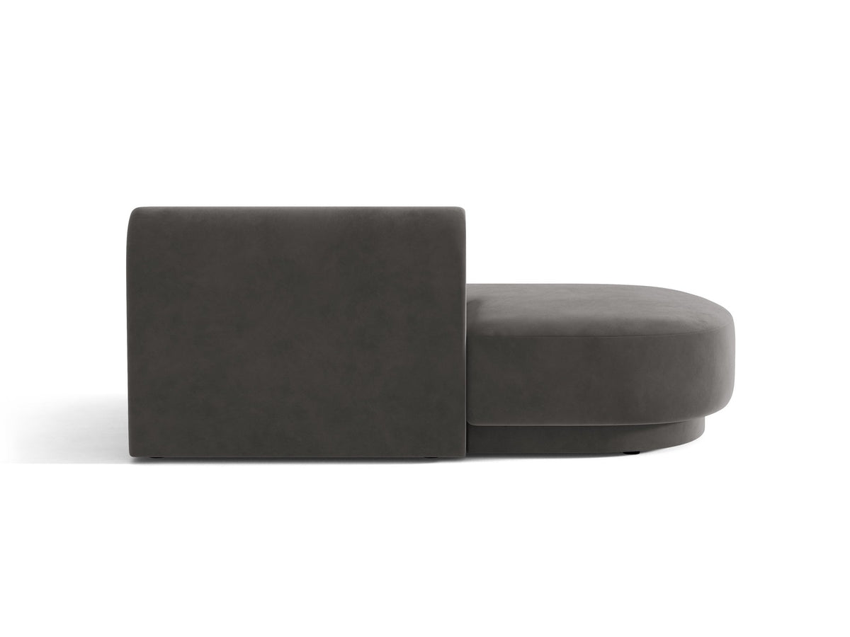 Modulares Sofa Miley von Micadoni, offener Zweisitzer links in Dunkelbeige mit Bluvel-Stoffbezug und schwarzen Kunststoffbeinen.