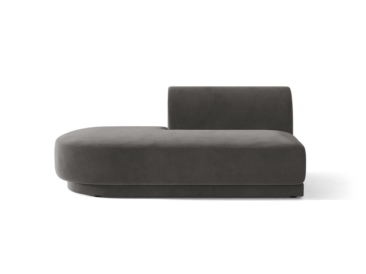 Modulares Sofa Miley von Micadoni, offener Zweisitzer links in Dunkelbeige mit Bluvel-Stoffbezug und schwarzen Kunststoffbeinen.