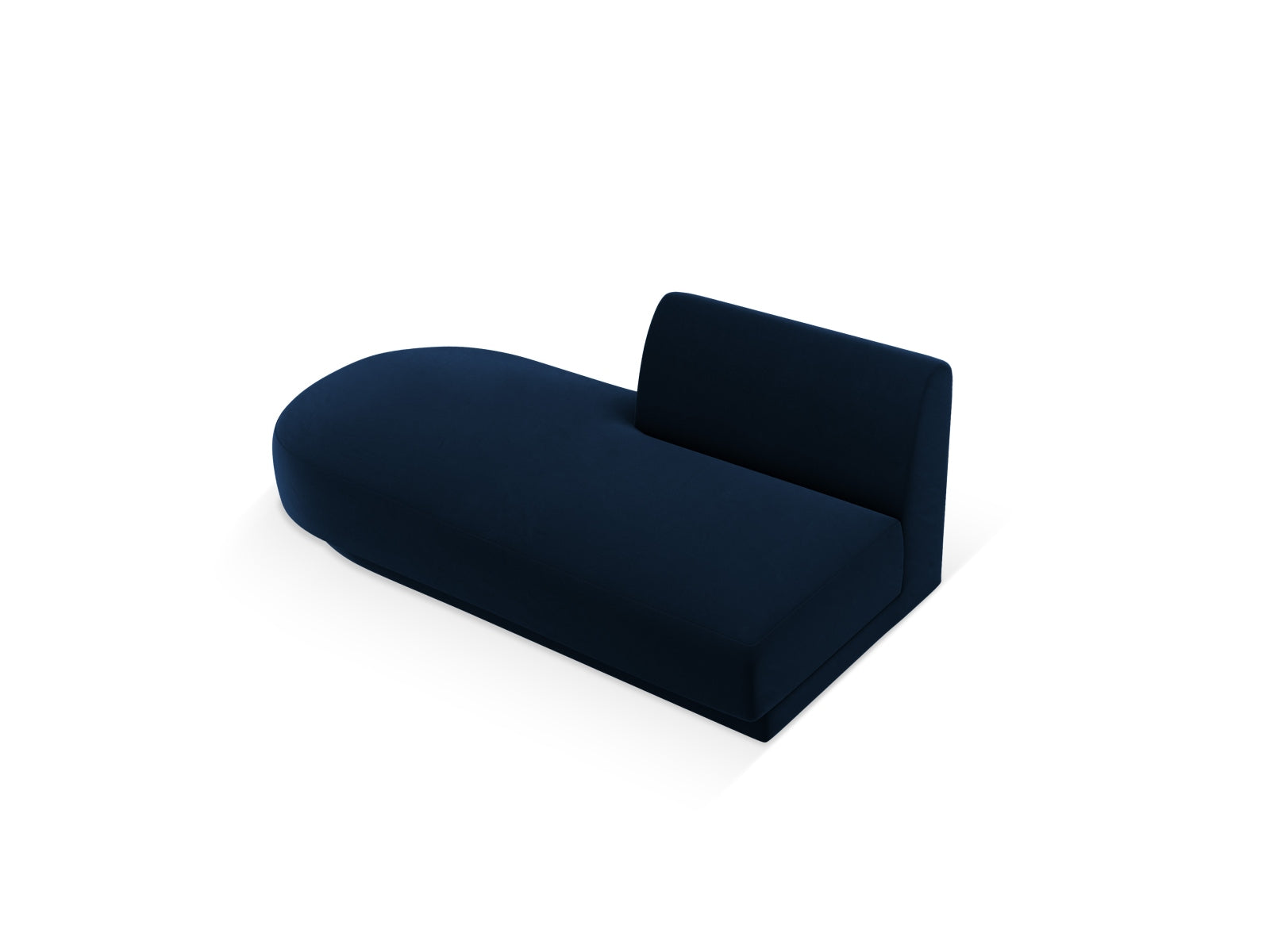 Modernes Miley Sitting Module Open links 2 Sitzer in Royal Blue-Bluvel, perfekt für kreative Raumgestaltungen und gemütliche Sitzgelegenheiten.