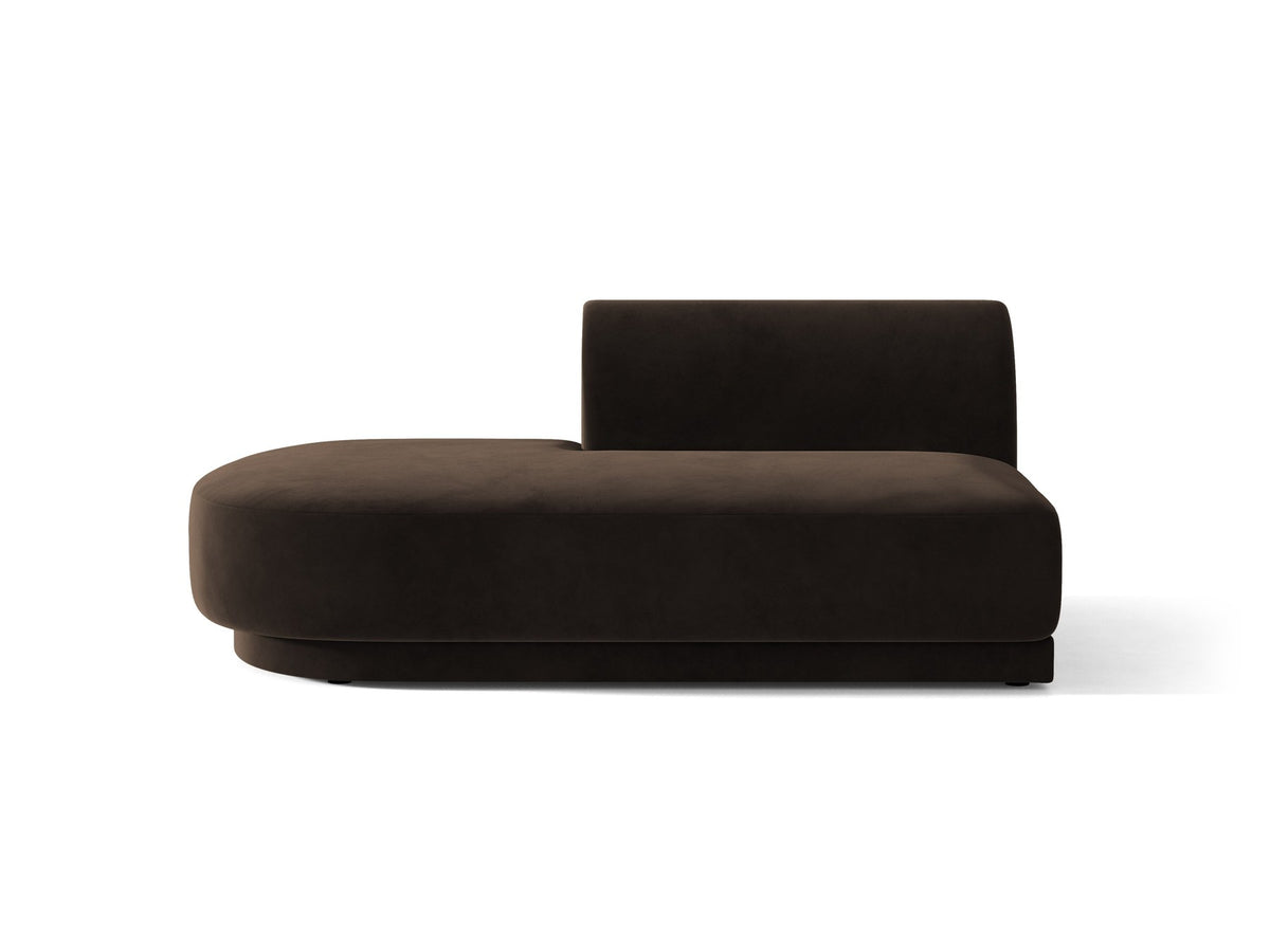 Modulares Sofa Miley von Micadoni, offener Zweisitzer links in Dunkelbeige mit Bluvel-Stoffbezug und schwarzen Kunststoffbeinen.