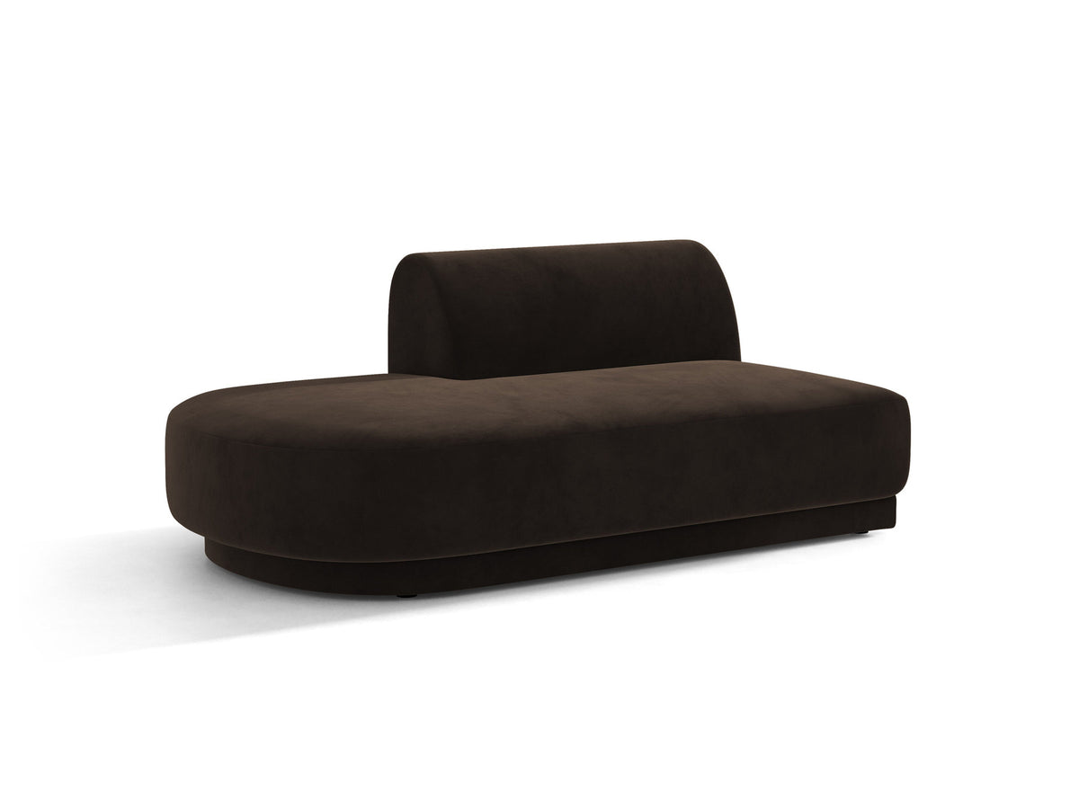 Modulares Sofa Miley von Micadoni, offener Zweisitzer links in Dunkelbeige mit Bluvel-Stoffbezug und schwarzen Kunststoffbeinen.