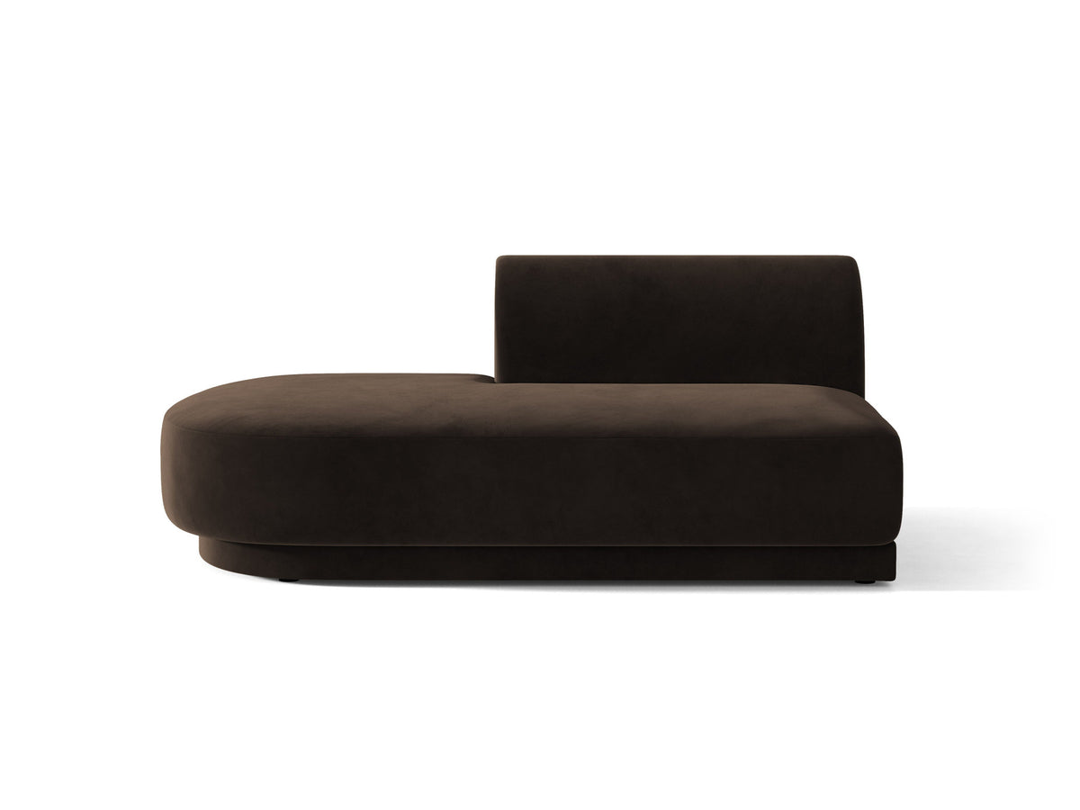 Modulares Sofa Miley von Micadoni, offener Zweisitzer links in Dunkelbeige mit Bluvel-Stoffbezug und schwarzen Kunststoffbeinen.