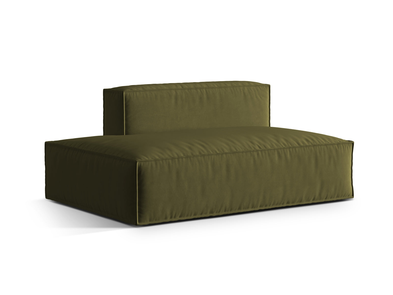 Modulares 3-Sitzer Sofa Nuria Velour in luxuriösem Moosgrün, perfekt für kreative Raumgestaltungen und modernes Wohndesign.