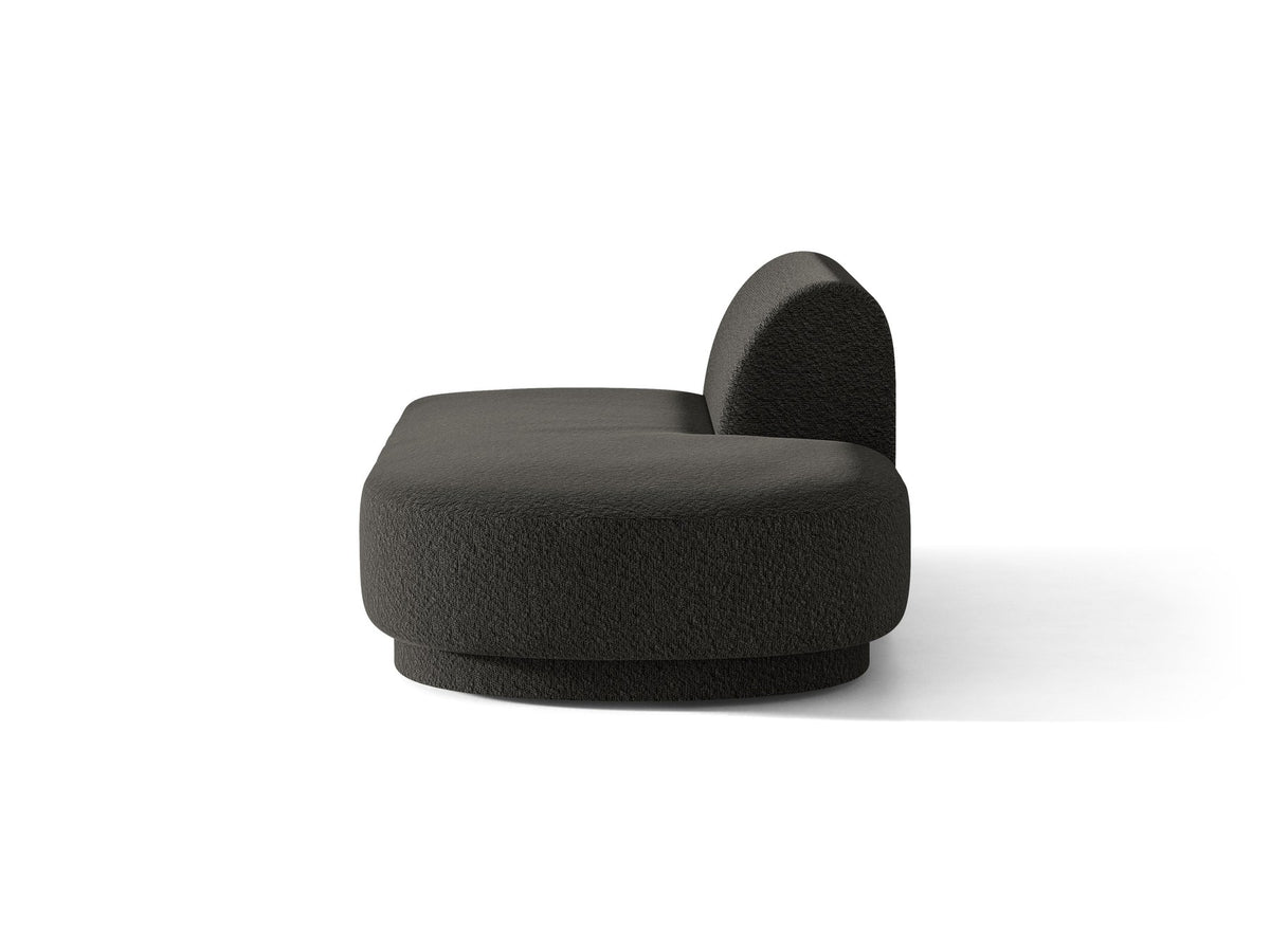 Modulares Sofaelement in Dunkelbeige mit Bluvel-Stoffbezug, schwarzen Kunststoffbeinen und niedriger Rückenlehne, rechts ausgerichtet.