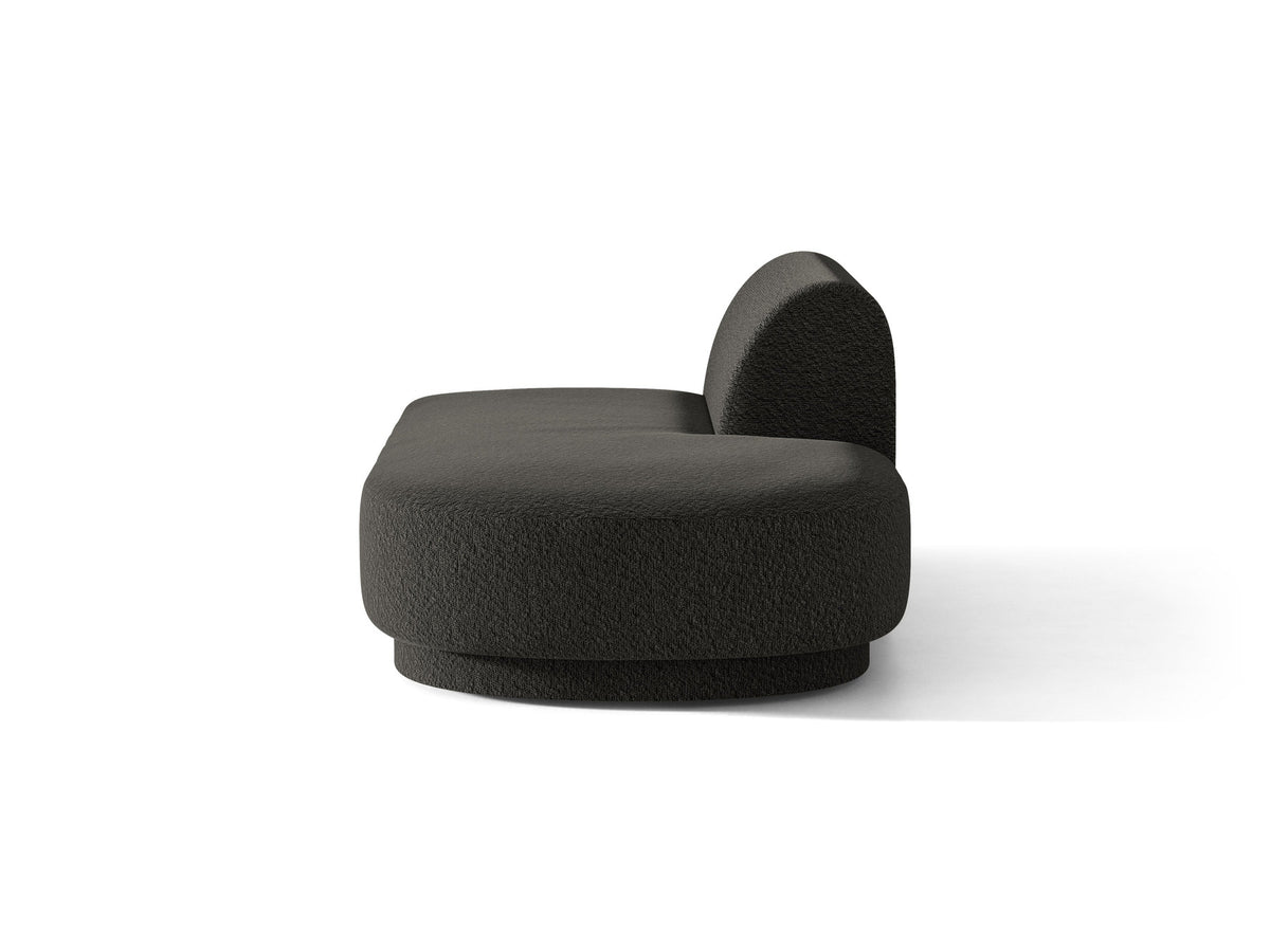 Modulares Sofaelement in Dunkelbeige mit Bluvel-Stoffbezug, schwarzen Kunststoffbeinen und niedriger Rückenlehne, rechts ausgerichtet.