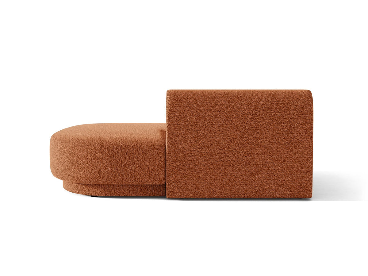 Modulares Sofaelement in Dunkelbeige mit Bluvel-Stoffbezug, schwarzen Kunststoffbeinen und niedriger Rückenlehne, rechts ausgerichtet.