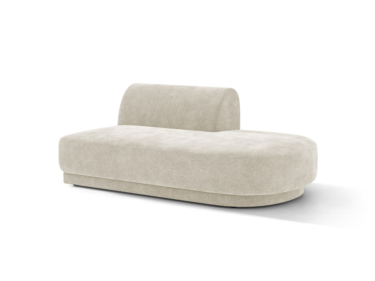Modulares Sofaelement in Dunkelbeige mit Bluvel-Stoffbezug, schwarzen Kunststoffbeinen und niedriger Rückenlehne, rechts ausgerichtet.