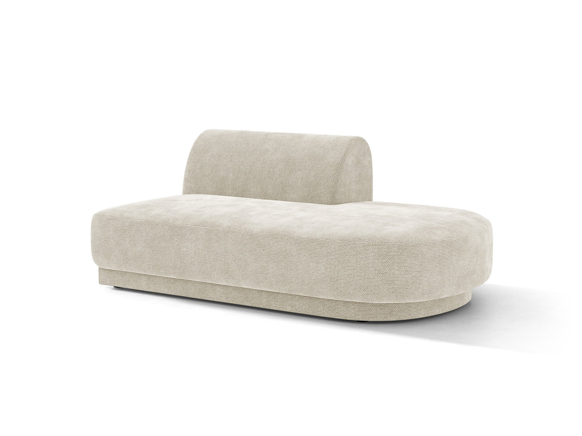 Modulares Sofaelement in Dunkelbeige mit Bluvel-Stoffbezug, schwarzen Kunststoffbeinen und niedriger Rückenlehne, rechts ausgerichtet.