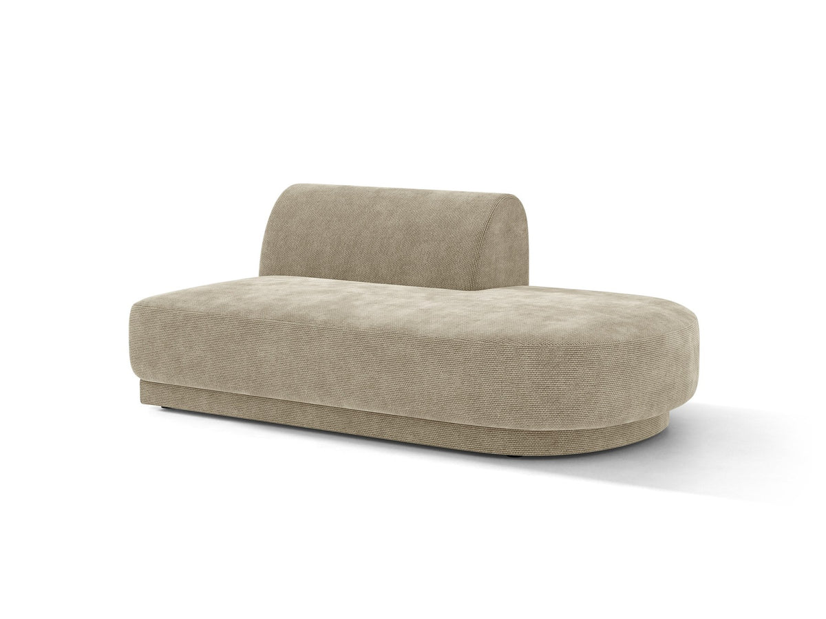 Modulares Sofaelement in Dunkelbeige mit Bluvel-Stoffbezug, schwarzen Kunststoffbeinen und niedriger Rückenlehne, rechts ausgerichtet.