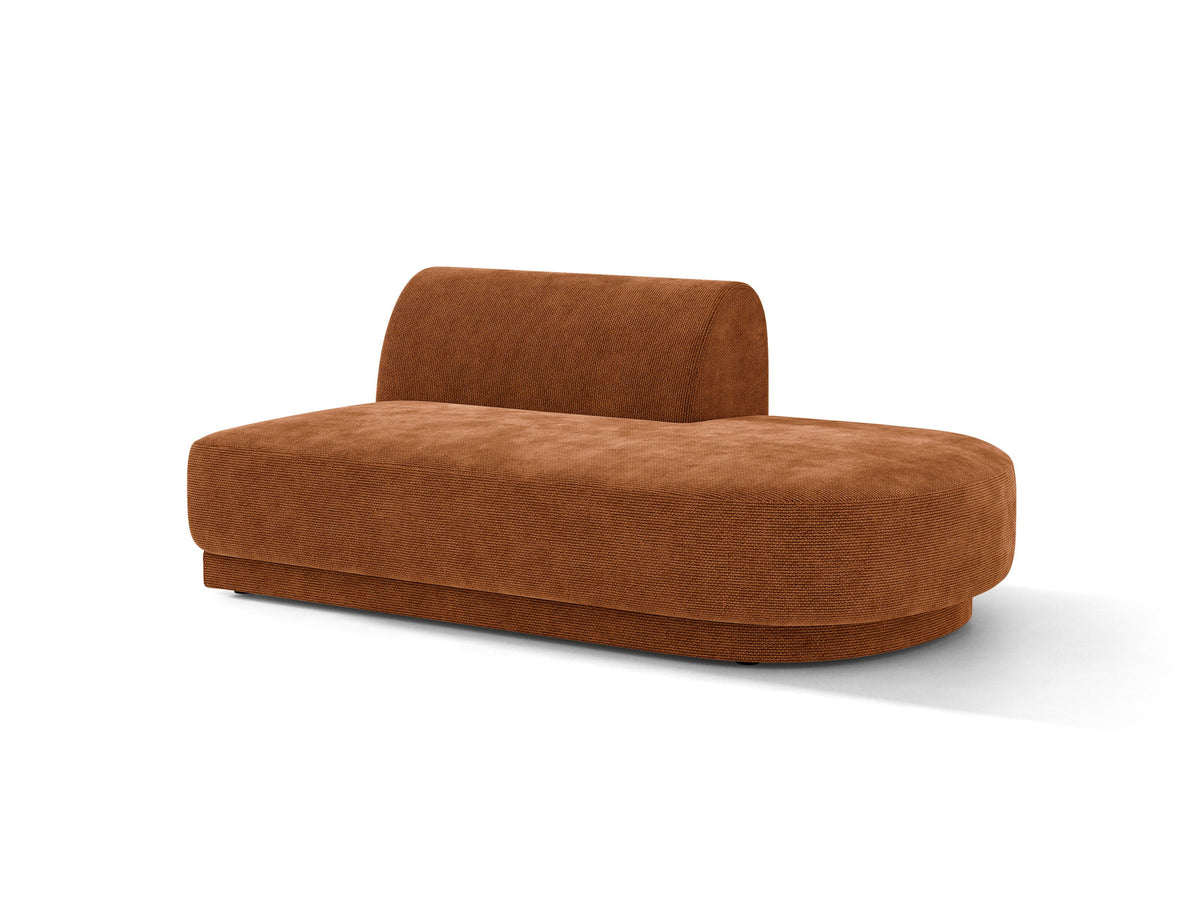 Modulares Sofaelement in Dunkelbeige mit Bluvel-Stoffbezug, schwarzen Kunststoffbeinen und niedriger Rückenlehne, rechts ausgerichtet.