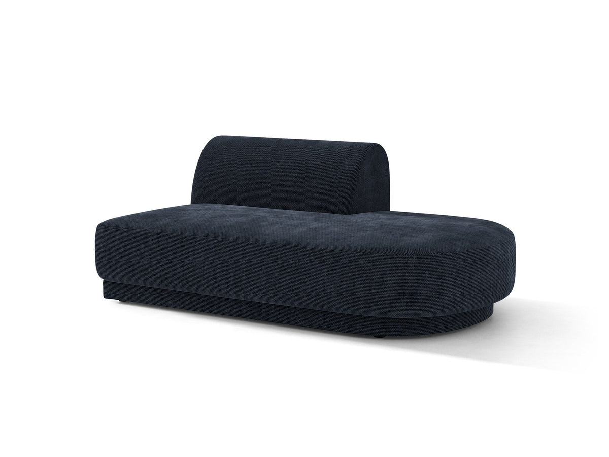 Modulares Sofaelement in Dunkelbeige mit Bluvel-Stoffbezug, schwarzen Kunststoffbeinen und niedriger Rückenlehne, rechts ausgerichtet.