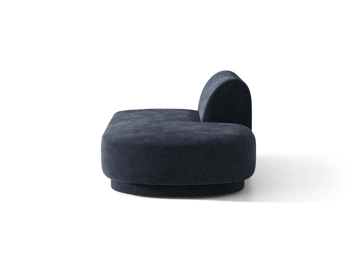 Modulares Sofaelement in Dunkelbeige mit Bluvel-Stoffbezug, schwarzen Kunststoffbeinen und niedriger Rückenlehne, rechts ausgerichtet.