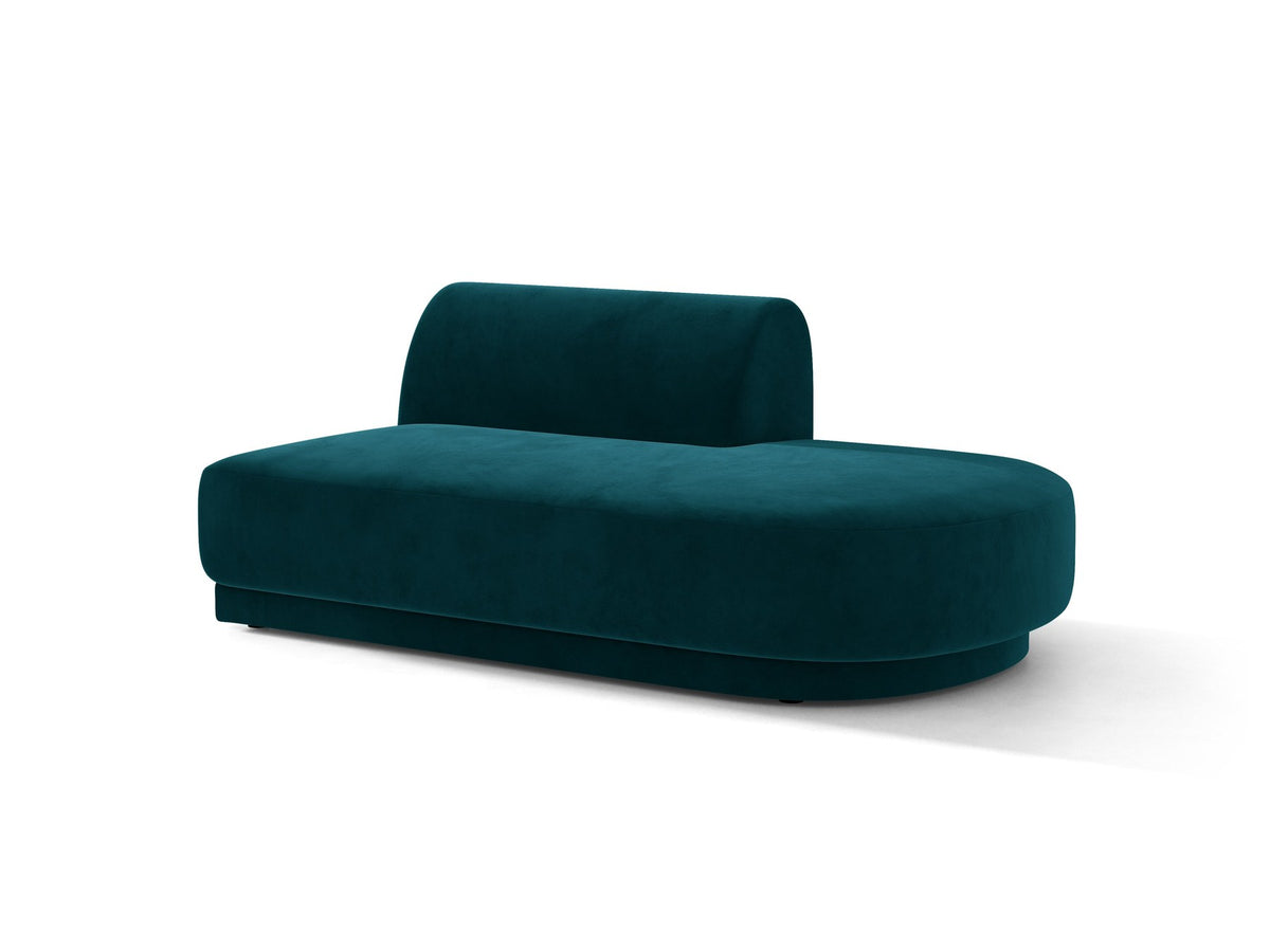 Modulares Sofaelement in Dunkelbeige mit Bluvel-Stoffbezug, schwarzen Kunststoffbeinen und niedriger Rückenlehne, rechts ausgerichtet.