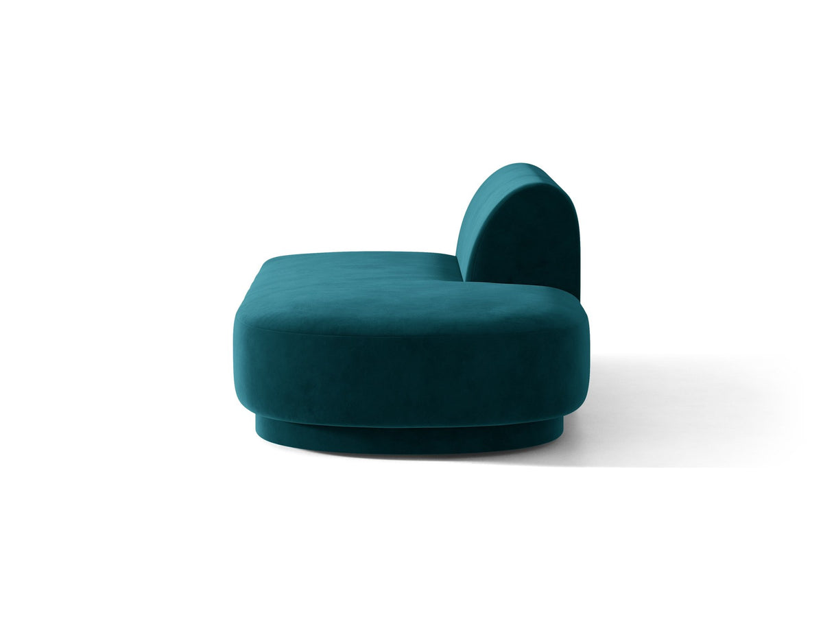 Modulares Sofaelement in Dunkelbeige mit Bluvel-Stoffbezug, schwarzen Kunststoffbeinen und niedriger Rückenlehne, rechts ausgerichtet.