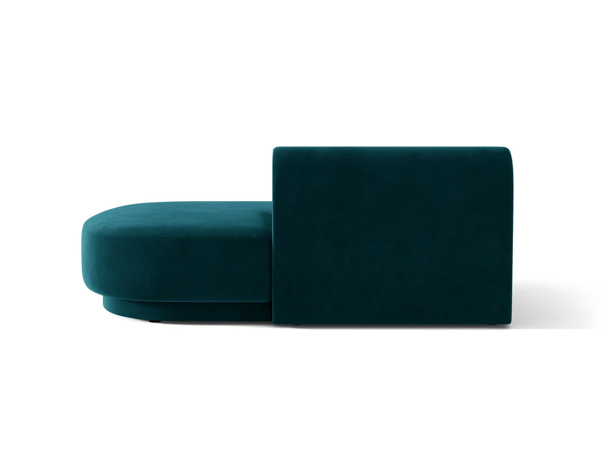 Modulares Sofaelement in Dunkelbeige mit Bluvel-Stoffbezug, schwarzen Kunststoffbeinen und niedriger Rückenlehne, rechts ausgerichtet.