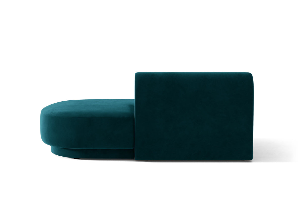 Modulares Sofaelement in Dunkelbeige mit Bluvel-Stoffbezug, schwarzen Kunststoffbeinen und niedriger Rückenlehne, rechts ausgerichtet.