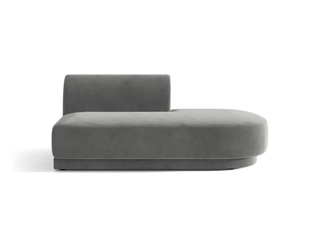 Modulares Sofaelement in Dunkelbeige mit Bluvel-Stoffbezug, schwarzen Kunststoffbeinen und niedriger Rückenlehne, rechts ausgerichtet.