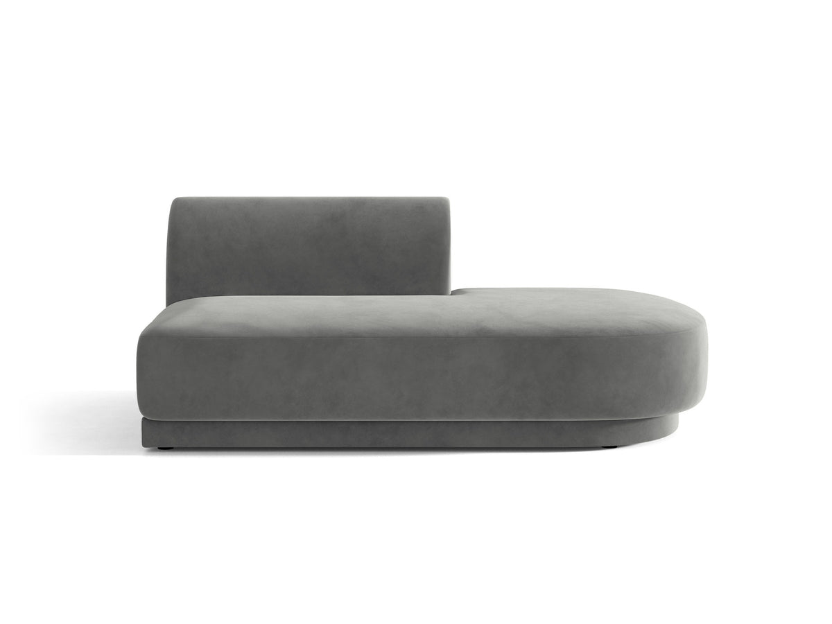 Modulares Sofaelement in Dunkelbeige mit Bluvel-Stoffbezug, schwarzen Kunststoffbeinen und niedriger Rückenlehne, rechts ausgerichtet.