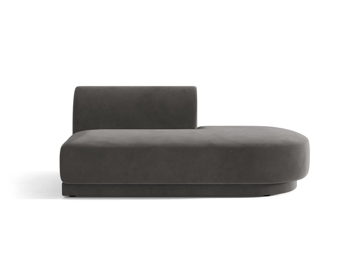 Modulares Sofaelement in Dunkelbeige mit Bluvel-Stoffbezug, schwarzen Kunststoffbeinen und niedriger Rückenlehne, rechts ausgerichtet.
