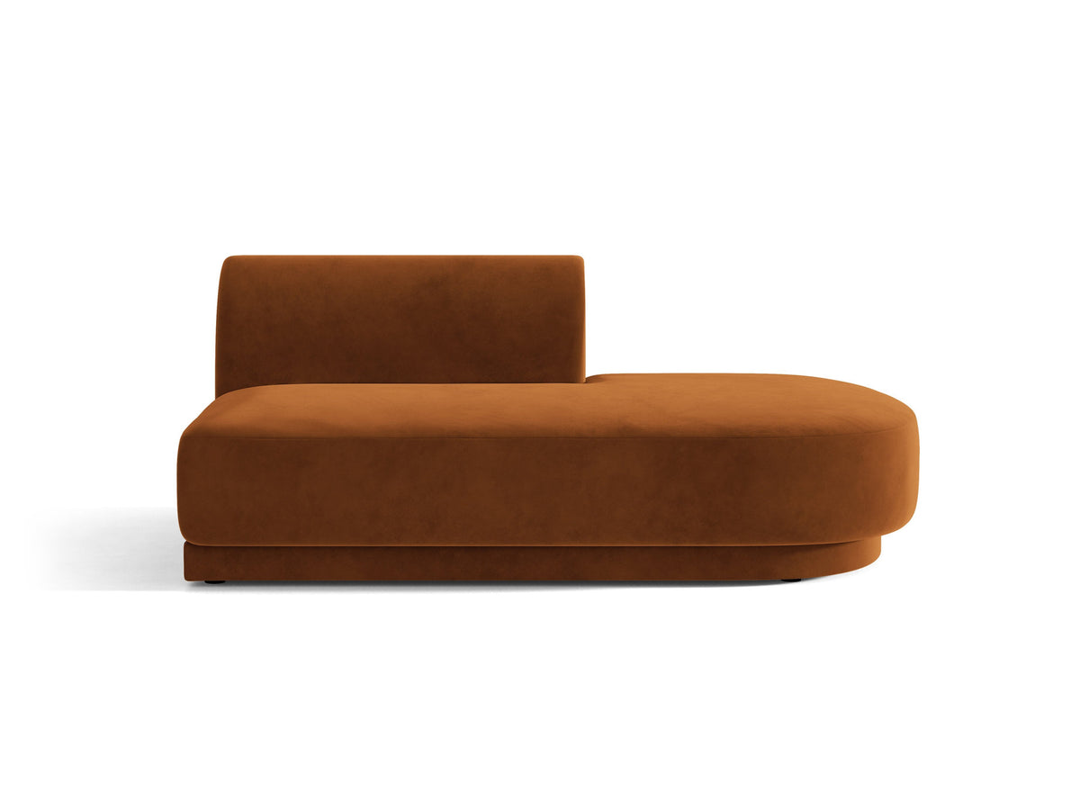 Modulares Sofaelement in Dunkelbeige mit Bluvel-Stoffbezug, schwarzen Kunststoffbeinen und niedriger Rückenlehne, rechts ausgerichtet.