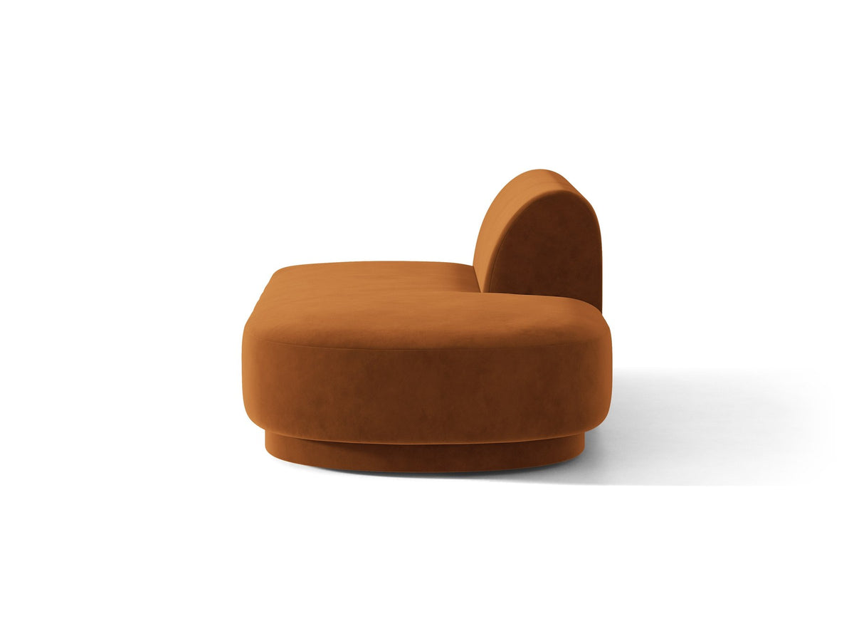 Modulares Sofaelement in Dunkelbeige mit Bluvel-Stoffbezug, schwarzen Kunststoffbeinen und niedriger Rückenlehne, rechts ausgerichtet.