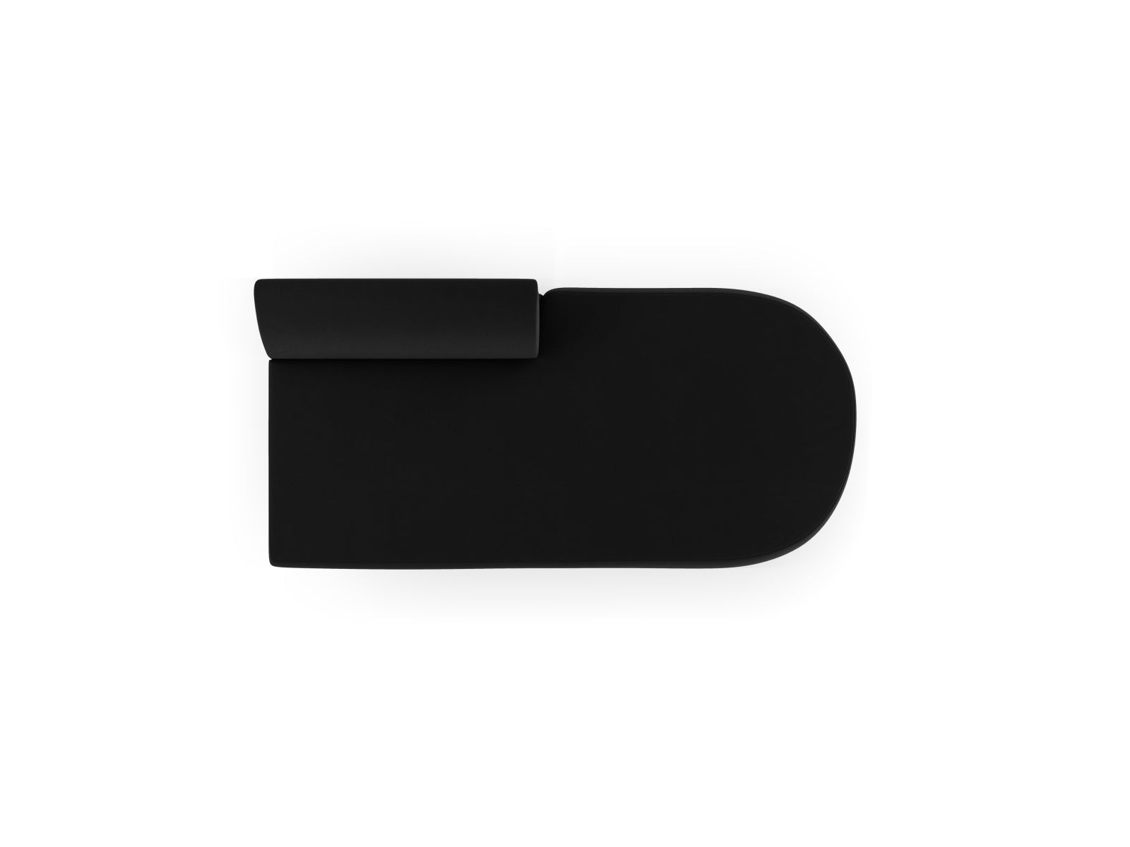 Elegantes Miley 2-Sitzer Sofa mit offener rechter Seite, in Black-Bluvel, ideal für moderne Wohnräume und flexible Gestaltungsmöglichkeiten.