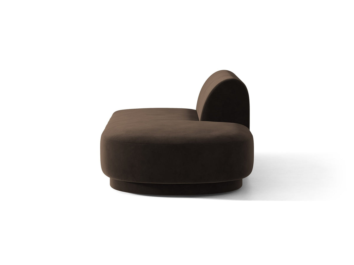 Modulares Sofaelement in Dunkelbeige mit Bluvel-Stoffbezug, schwarzen Kunststoffbeinen und niedriger Rückenlehne, rechts ausgerichtet.