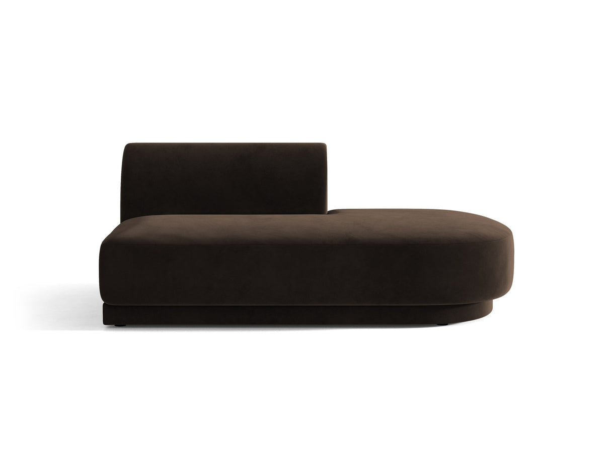 Modulares Sofaelement in Dunkelbeige mit Bluvel-Stoffbezug, schwarzen Kunststoffbeinen und niedriger Rückenlehne, rechts ausgerichtet.
