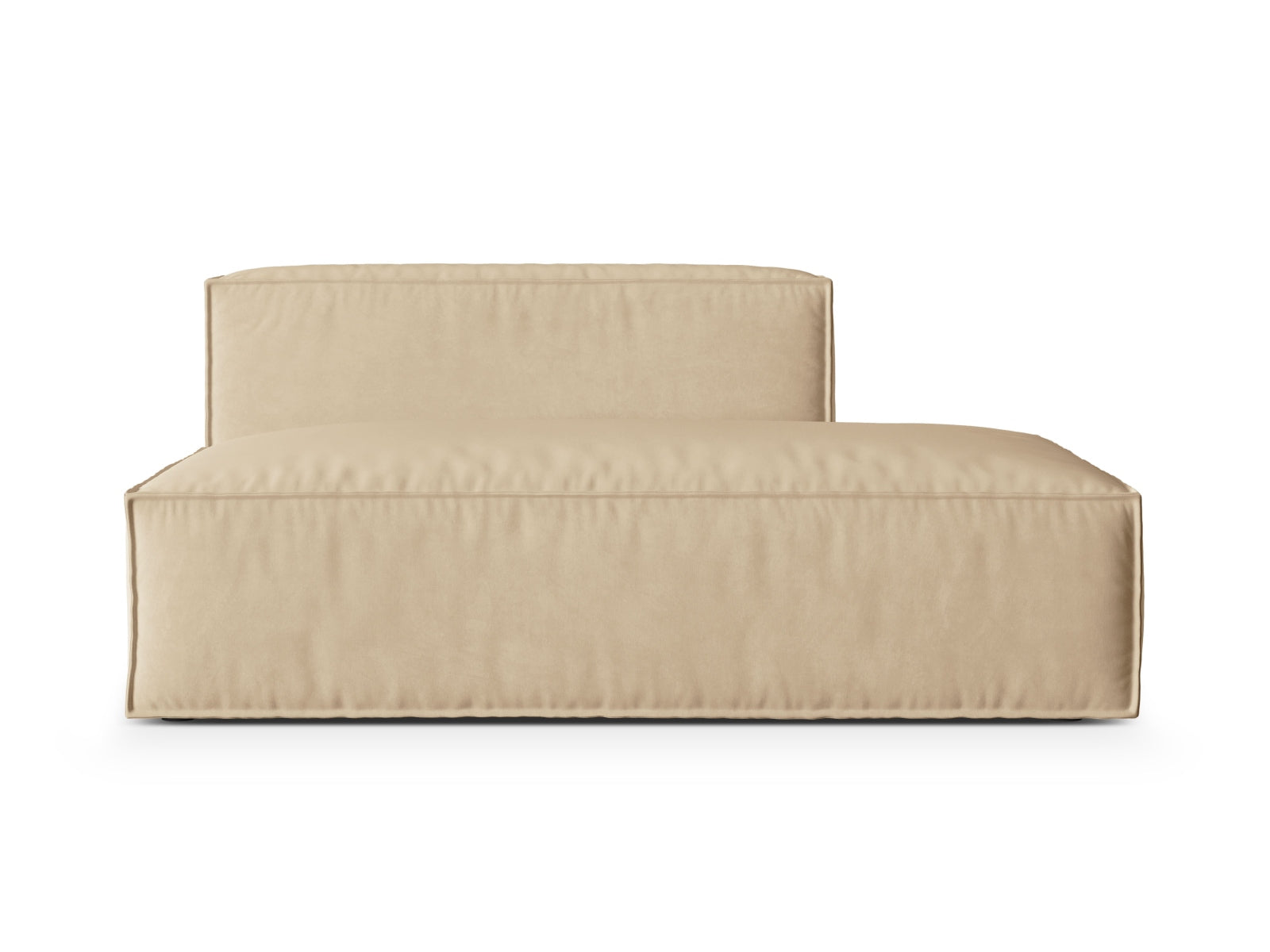 Elegantes Nuria Velour Modular Sofa in zartem Nude-Paris, 3-Sitzer, rechtsseitig, ideal für stilvolle und einladende Wohnbereiche.