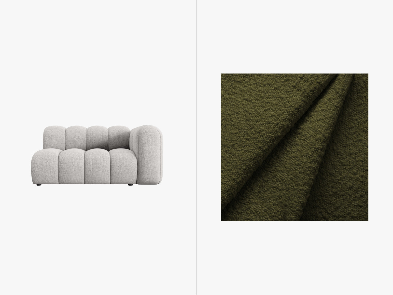 Lupine Boucle rechts Modular Sofa 2 Sitzer in Dark Olive Green präsentiert im Onlineshop von KAQTU Design AG. Modulares Sofa ist von Micadoni