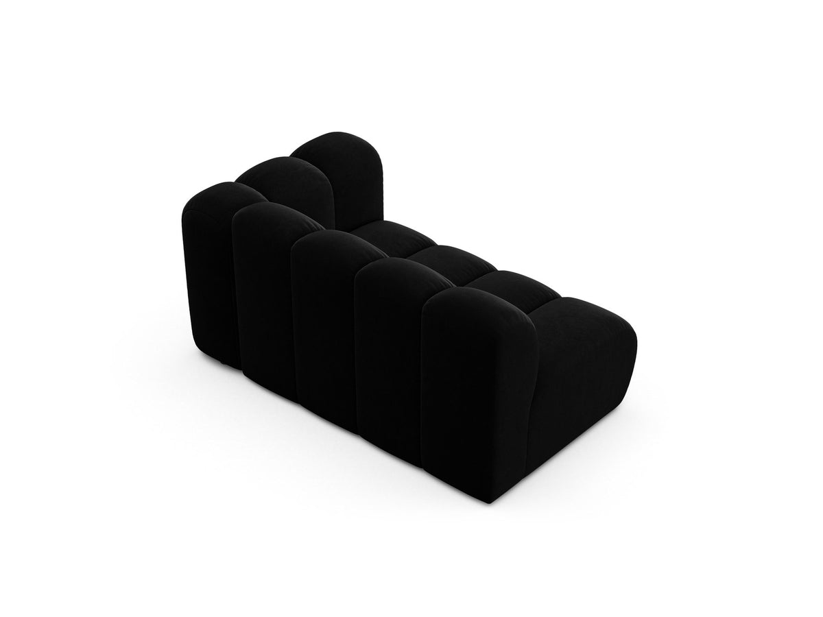Modulares Zweisitzer-Sofa Lupine von Micadoni in leichtem Beige, Venus-Stoff, schwarze Kunststoffbeine, rechte Ausrichtung, 145x95x70 cm.